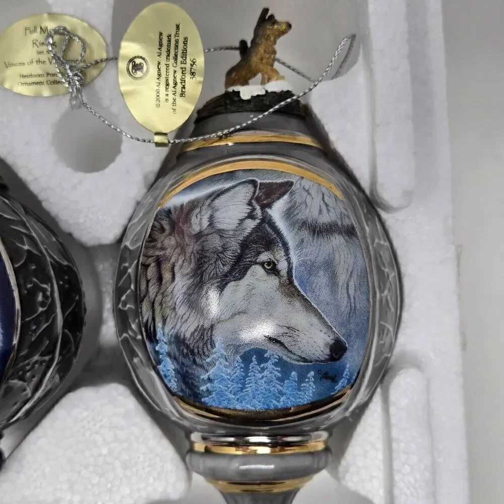 BRADFORD EDITIONS VOICES OF THE WILDERNESS SET 6 3 X WOLF 3D CHRISTMAS ORNAMENT